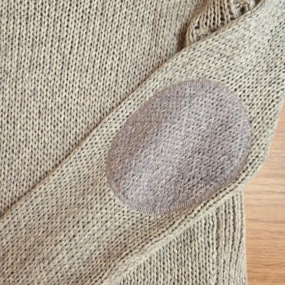 Alya Womens Open Knit Sweater M Elbow Patches Semi Sheer Beachy Boho Cottage - Picture 4 of 11